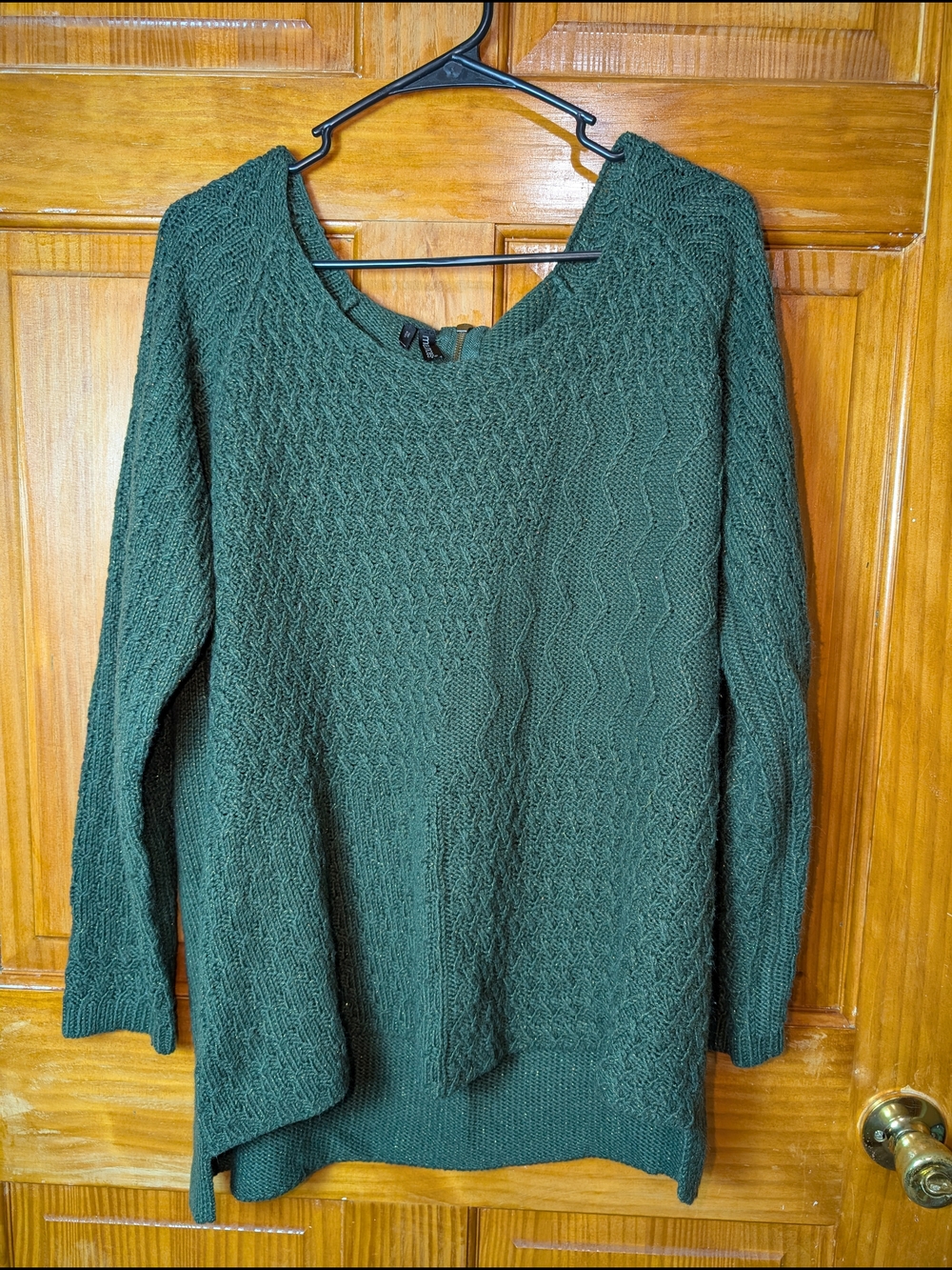 Maurices Forest Green With Gold Threads Textured Scoop Neck Sweater Zipper Back